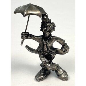 VTG HUDSON 2.25" Pewter Clown w/ Umbrella FIGURINE Statue Taiwan EUC